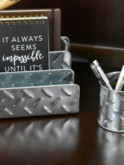 Load image into Gallery viewer, Blu Monaco Chrome Desk Organizer for Men - 4 Piece Desktop Organizer and Accessories Set - Letter - Mail Organizer, Sticky Note Holder, Pen Cup, Magazine File Holder - Galvanized - Chrome Finish
