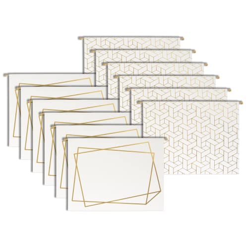 Set of 12 Cream White Cute Hanging File Folders Letter Size with Geometric Gold Foil Designs, Letter Size Decorative Hanging Folders for Filing Cabinet and Hanging File System, File Cabinet Folders