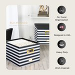 Load image into Gallery viewer, Black and White Striped Foldable File Storage Box with Lid, Gold Accents, and Black Metal Rods - Stylish and Functional File Organizer for Letter and Legal-Size Hanging File Folders - Office Storage

