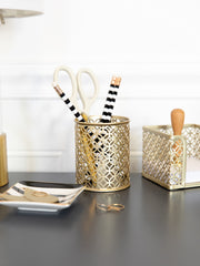 Load image into Gallery viewer, BLU MONACO Gold Pen Cup - Metal Pencil Cup - Gold Desktop Pencil Holder - Desk Pen Holder
