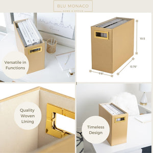 Load image into Gallery viewer, Gold Magazine Basket, Gold Magazine Holder, Gold Magazine Rack, Magazine Holder Floor, and Magazine Holder Bathroom Storage Décor Stylish Book Basket and Magazine Organizer - Narrow Basket Blu Monaco
