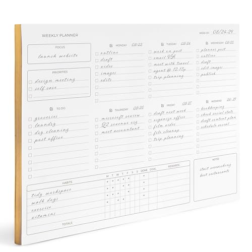 Black Weekly Planning Pad - Undated Calendar Notepad with 52 Tear-Off Sheets - Versatile Organizer for To-Do Lists, Scheduling, and Desk Planning