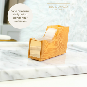 Acrylic Cute Tape Dispenser – Sleek Desktop Tape Cutter for Office & Home – Smooth Cutting Blade & Non-Slip Base – Fits Standard & Large Rolls (Woodgrain Surface)