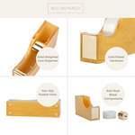 Load image into Gallery viewer, Acrylic Cute Tape Dispenser – Sleek Desktop  Tape Cutter for Office &amp; Home – Smooth Cutting Blade &amp; Non-Slip Base – Fits Standard &amp; Large Rolls (Woodgrain Surface)
