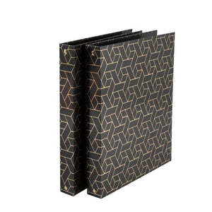 Geometric Gold Foil Black Binder 3 Ring - Set of 2-1 Inch Binders 3 Ring - 3 Ring Binders - 3 Ring Binders 1 Inch, Three Ring Binder - Cute Binder - Modern Preppy - 3 Hole Cute Binders