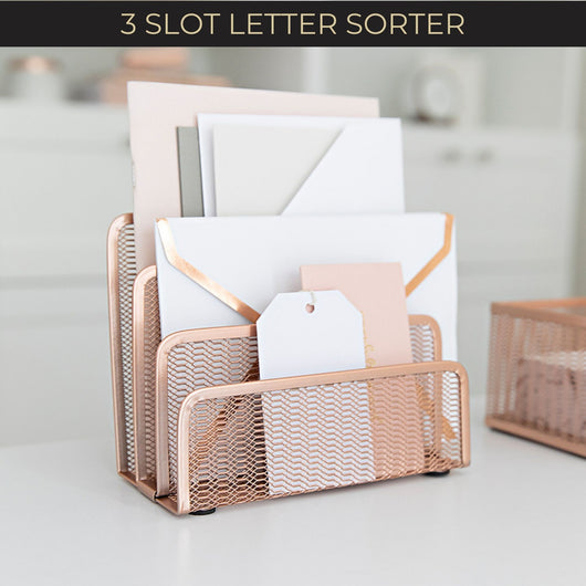 Rose Gold Metal Mesh Letter Sorter