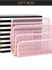 Load image into Gallery viewer, Pink Metal Mesh Letter Sorter – 3-Slot Mail Organizer for Desk, Office &amp; Home
