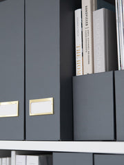 Load image into Gallery viewer, BLU MONACO Foldable Grey Magazine File Holder with Gold Label Holder - Set of 6 Cardboard Magazine File Boxes Desk File Organizer
