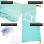 Load image into Gallery viewer, Set of 12 Aqua Cute Hanging File Folders Letter Size with Geometric Gold Foil Designs, Letter Size Decorative Hanging Folders for Filing Cabinet and Hanging File System, File Cabinet Folders
