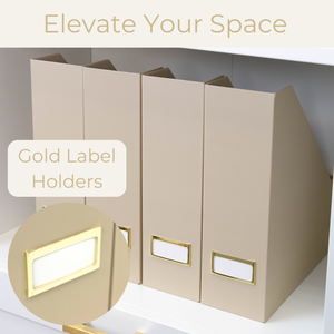 Set of 6 Foldable Magazine File Holders in Taupe with Label Holders