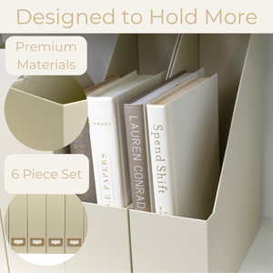 Set of 6 Foldable Magazine File Holders in Beige Linen with Label Holders