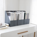 Load image into Gallery viewer, BLU MONACO Foldable Grey Magazine File Holder with Gold Label Holder - Set of 6 Cardboard Magazine File Boxes Desk File Organizer
