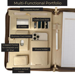 Load image into Gallery viewer, BLU MONACO Brown Vegan Leather Portfolio Binder for Women - Professional Padfolio Work Organizer with Gold Trim, Zippered Business Case for Documents
