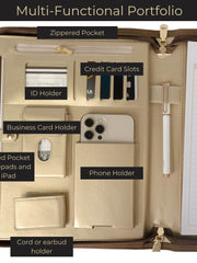 Load image into Gallery viewer, BLU MONACO Brown Vegan Leather Portfolio Binder for Women - Professional Padfolio Work Organizer with Gold Trim, Zippered Business Case for Documents
