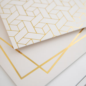 Set of 12 Cream White Cute Hanging File Folders Letter Size with Geometric Gold Foil Designs, Letter Size Decorative Hanging Folders for Filing Cabinet and Hanging File System, File Cabinet Folders