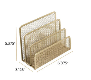 Gold Mail Organizer for Desk - Mail Holder Countertop - Letter Organizer - Gold Metal Mesh Letter Sorter