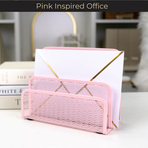 Load image into Gallery viewer, Pink Metal Mesh Letter Sorter – 3-Slot Mail Organizer for Desk, Office &amp; Home

