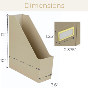 Set of 6 Foldable Magazine File Holders in Taupe with Label Holders