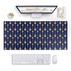 Desk Mat - Large Mouse Pad - Desk Pad, 35 x 15.7 Large Desk Mat for Computer in a Premium Blue with a Gold Floral Pattern, Keyboard Mats for Desk, Aesthetic Desk Pad, Laptop Pad, and More Blu Monaco