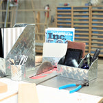 Load image into Gallery viewer, Blu Monaco Chrome Desk Organizer for Men - 4 Piece Desktop Organizer and Accessories Set - Letter - Mail Organizer, Sticky Note Holder, Pen Cup, Magazine File Holder - Galvanized - Chrome Finish
