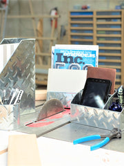 Load image into Gallery viewer, Blu Monaco Chrome Desk Organizer for Men - 4 Piece Desktop Organizer and Accessories Set - Letter - Mail Organizer, Sticky Note Holder, Pen Cup, Magazine File Holder - Galvanized - Chrome Finish
