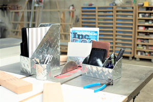 Load image into Gallery viewer, Blu Monaco Chrome Desk Organizer for Men - 4 Piece Desktop Organizer and Accessories Set - Letter - Mail Organizer, Sticky Note Holder, Pen Cup, Magazine File Holder - Galvanized - Chrome Finish
