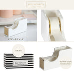 Load image into Gallery viewer, Acrylic Cute White and Gold Tape Dispenser – Sleek Desktop Tape Cutter for Office &amp; Home – Smooth Cutting Blade &amp; Non-Slip Base – Fits Standard &amp; Large Rolls
