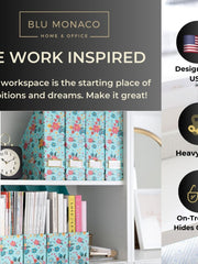 Load image into Gallery viewer, BLU MONACO Floral Magazine Holder Cute Set of 4 Foldable Magazine File Boxes Aqua Floral Pattern with Gold Label Holder- Magazine Rack Desk Organizer, Binder Holder, Vertical File Folder Organizer
