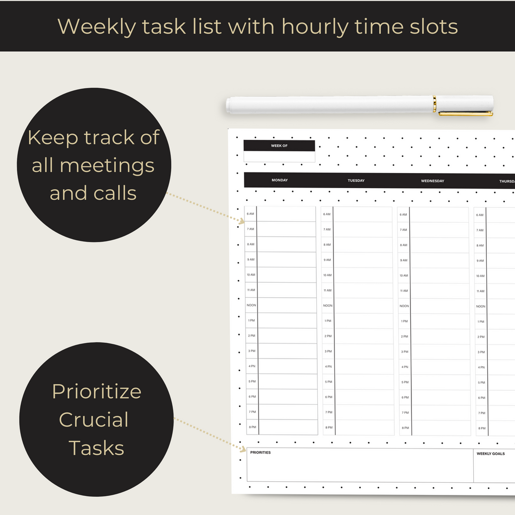 Dots Weekly Notepad - Time Blocking Pad with 52 Tear-Off Sheets - Beau ...