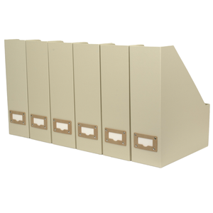 Set of 6 Foldable Magazine File Holders in Beige Linen with Label Holders
