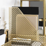 Load image into Gallery viewer, Riviera Gold Magazine File Holder - Decorative Magazine Holder for Desk - Metal Magazine Holders for Shelves - Magazine Organizer Bin - Book Holder and File Boxes
