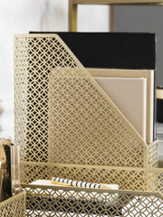 Load image into Gallery viewer, Riviera Gold Magazine File Holder - Decorative Magazine Holder for Desk - Metal Magazine Holders for Shelves - Magazine Organizer Bin - Book Holder and File Boxes
