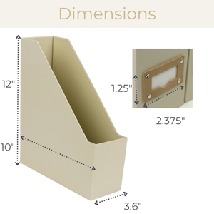 Set of 6 Foldable Magazine File Holders in Beige Linen with Label Holders
