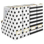 Load image into Gallery viewer, BLU MONACO Set of 4 Stylish Magazine File Boxes - 2 Black and White Stripes and 2 Polka Dots - Office Organization and Storage, Paper Organizer for Desk - Workspace and Classroom Organization
