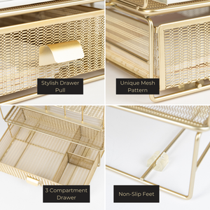 Load image into Gallery viewer, Gold Desk Organizer - Gold Desk Accessories for Women Office Set Includes Detachable File Organizer, Stackable Paper Tray, Stackable Drawer - Gold Office Supplies for Desk Gold File Organizer for Desk
