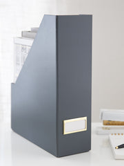 Load image into Gallery viewer, BLU MONACO Foldable Grey Magazine File Holder with Gold Label Holder - Set of 6 Cardboard Magazine File Boxes Desk File Organizer
