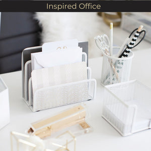 White Metal Mesh Letter Sorter – 3-Slot Mail Organizer for Desk, Office & Home