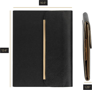 Load image into Gallery viewer, Portfolio Binder - Black Vegan Leather Padfolio for Women - Leather Portfolio Folder with Gold Trim - Portfolio Organizer Notebook - Professional Binder Folio - Business Portfolio Case by Blu Monaco

