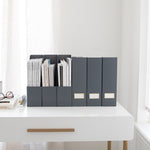 Load image into Gallery viewer, BLU MONACO Foldable Grey Magazine File Holder with Gold Label Holder - Set of 6 Cardboard Magazine File Boxes Desk File Organizer
