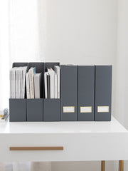 Load image into Gallery viewer, BLU MONACO Foldable Grey Magazine File Holder with Gold Label Holder - Set of 6 Cardboard Magazine File Boxes Desk File Organizer

