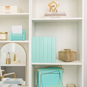 Geometric Gold Foil Aqua Binder 3 Ring - Set of 2-1 Inch Binders 3 Ring - 3 Ring Binders - 3 Ring Binders 1 Inch, Three Ring Binder - Cute Binder - Pastel Binder Aqua - 3 Hole Cute Binders