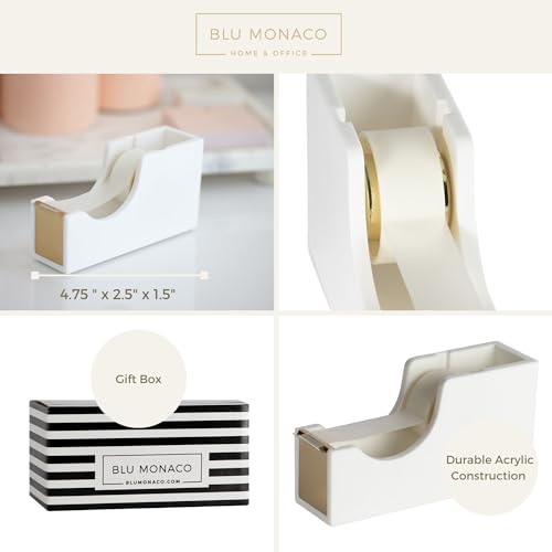Blu Monaco Gold Tape Dispenser - Elegant White and Gold Office Supplie