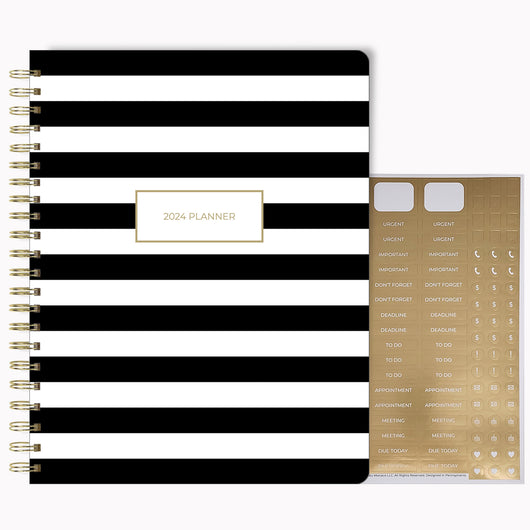 2024 Weekly Planner Large with Black and White Stripe Design