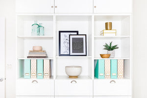 Load image into Gallery viewer, BLU MONACO Set of 4 Foldable Cute Magazine File Holders with Gold Label Holders - 2 Pink and 2 Aqua with Fun Gold Geometric Patterns - Stylish and Durable Magazine Storage for Home and Office
