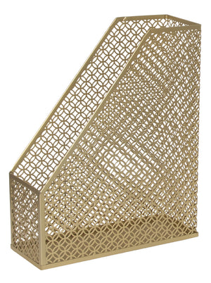 Load image into Gallery viewer, BLU MONACO Gold Magazine Holder - Metal Magazine File Box - Gold Desk Magazine File - Gold Metal Desktop Magazine Holder
