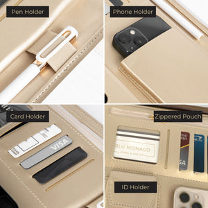 Load image into Gallery viewer, BLU MONACO Brown Vegan Leather Portfolio Binder for Women - Professional Padfolio Work Organizer with Gold Trim, Zippered Business Case for Documents
