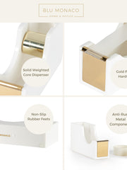 Load image into Gallery viewer, Acrylic Cute White and Gold Tape Dispenser – Sleek Desktop Tape Cutter for Office &amp; Home – Smooth Cutting Blade &amp; Non-Slip Base – Fits Standard &amp; Large Rolls
