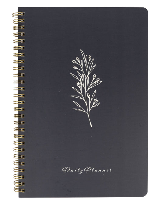 BLU MONACO Minimalist Daily Planner and Notebook with Hourly Schedule - 160 Pages, 79 Days - Grey with Botanical Design - Aesthetic Spiral To-Do List Notepad for Easy Task and Appointment Management - Stylish Book for School, Office, or Home Organization