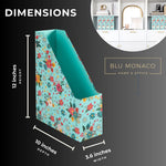 Load image into Gallery viewer, BLU MONACO Floral Magazine Holder Cute Set of 4 Foldable Magazine File Boxes Aqua Floral Pattern with Gold Label Holder- Magazine Rack Desk Organizer, Binder Holder, Vertical File Folder Organizer
