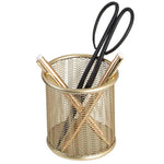 Load image into Gallery viewer, Riviera Gold Pen Holder for Desk - Gold Pen Cup - Gold Pencil Cup - Gold Brush Holder with Metal Mesh Design
